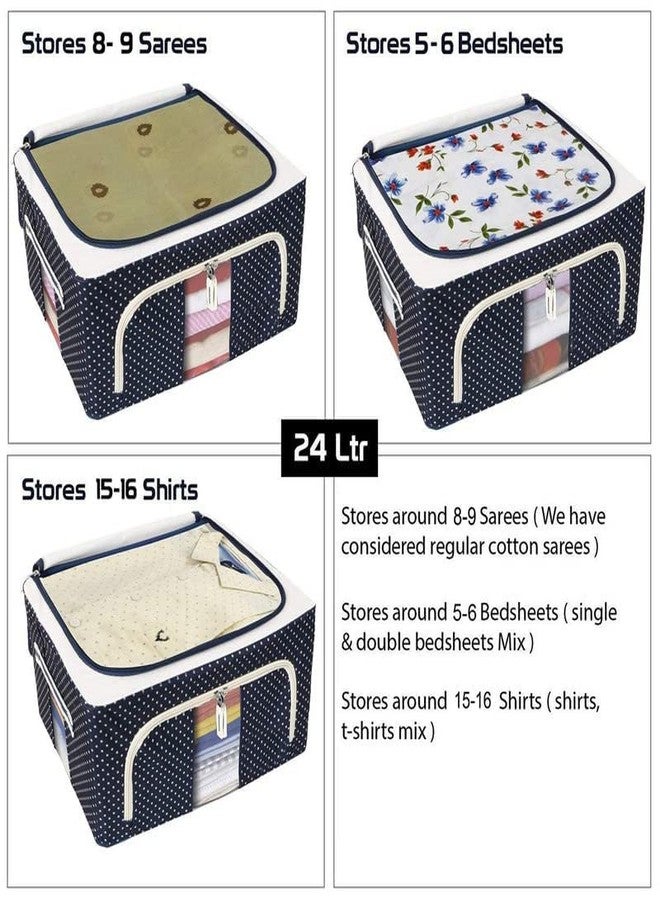 WEGON Solpex Cloth Storage Box - Oxford Foldable Stackable Organiser for Closet, Bedding Clothes, Clothes Organiser for Wardrobe (24 LTR, Premium Polka) (4 PACK) - Image 2
